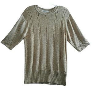 Evan Picone Sweater Top Women’s Medium Gold Metallic Ribbed Cable Knit Vintage